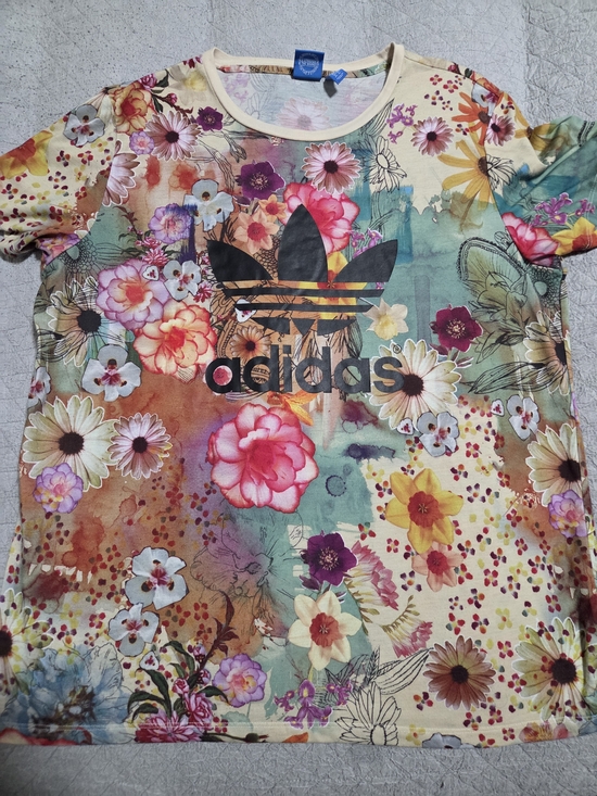 adidas Tops - womens large adidas Multicolor Floral Tee with Black Trefoil Logo